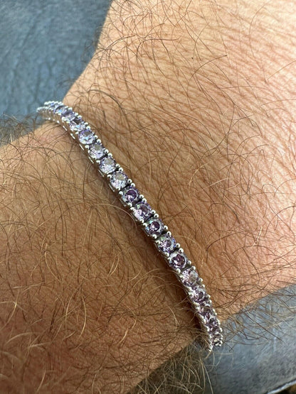 HarlemBling 3mm Purple CZ Tennis Bracelet Real Iced 925 Sterling Silver Mens Ladies 6-8.5"
