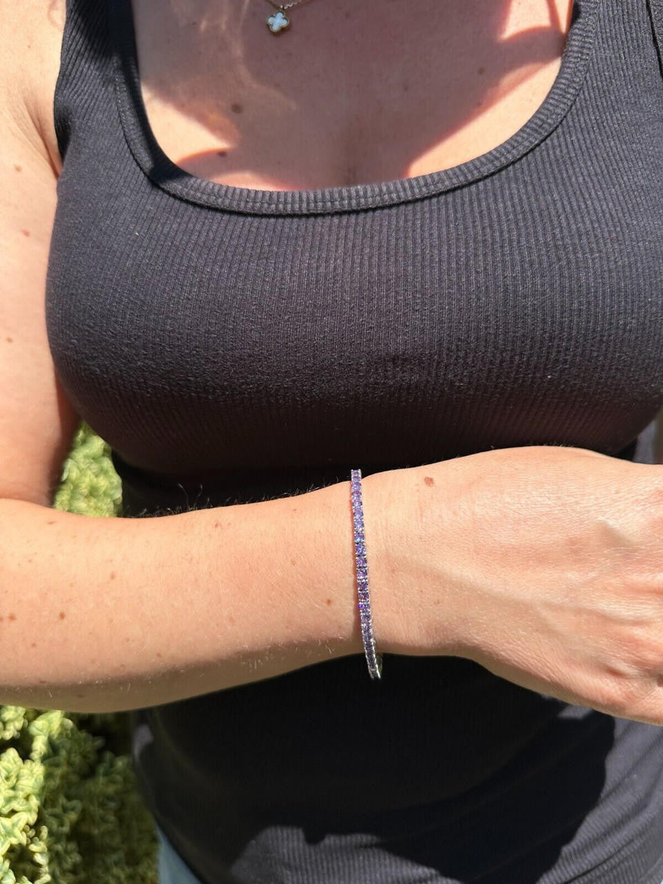 HarlemBling 3mm Purple CZ Tennis Bracelet Real Iced 925 Sterling Silver Mens Ladies 6-8.5"