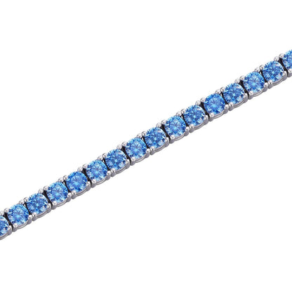 HarlemBling 3mm Tennis Bracelet Real 925 Sterling Silver Aquamarine Blue Sapphire Diamond