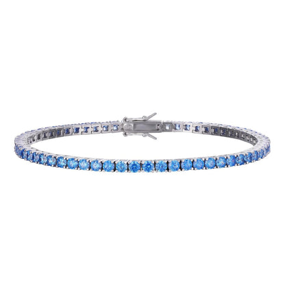 HarlemBling 3mm Tennis Bracelet Real 925 Sterling Silver Aquamarine Blue Sapphire Diamond