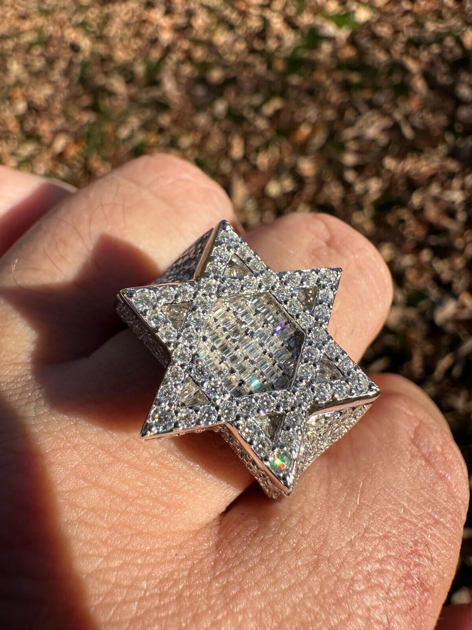 HarlemBling 4.3ct MOISSANITE Iced Real Baguette Star Of David Ring For Men Solid 925 Silver