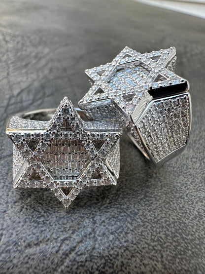 HarlemBling 4.3ct MOISSANITE Iced Real Baguette Star Of David Ring For Men Solid 925 Silver