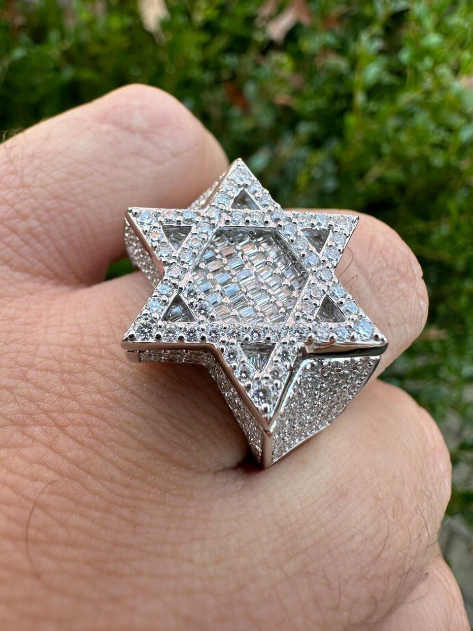 HarlemBling 4.3ct MOISSANITE Iced Real Baguette Star Of David Ring For Men Solid 925 Silver