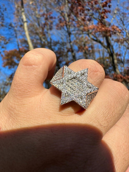 HarlemBling 4.3ct MOISSANITE Iced Real Baguette Star Of David Ring For Men Solid 925 Silver