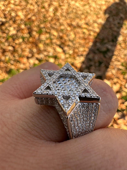 HarlemBling 4.3ct MOISSANITE Iced Real Baguette Star Of David Ring For Men Solid 925 Silver