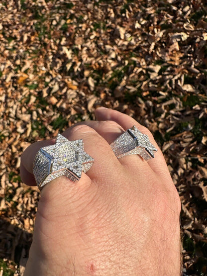 HarlemBling 4.3ct MOISSANITE Iced Real Baguette Star Of David Ring For Men Solid 925 Silver