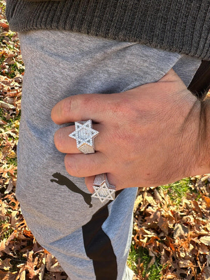 HarlemBling 4.3ct MOISSANITE Iced Real Baguette Star Of David Ring For Men Solid 925 Silver