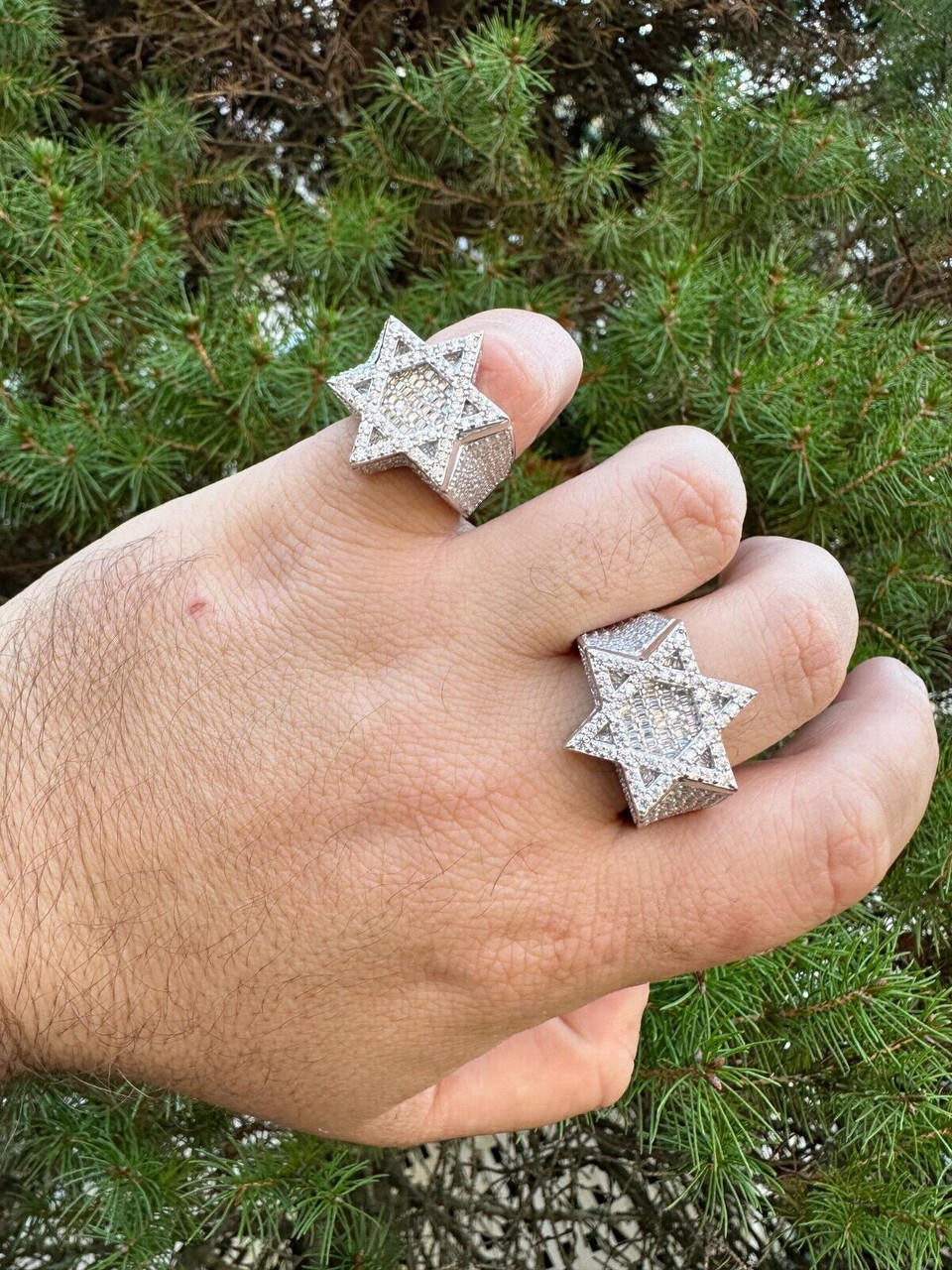 HarlemBling 4.3ct MOISSANITE Iced Real Baguette Star Of David Ring For Men Solid 925 Silver