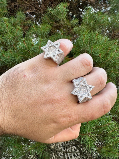 HarlemBling 4.3ct MOISSANITE Iced Real Baguette Star Of David Ring For Men Solid 925 Silver