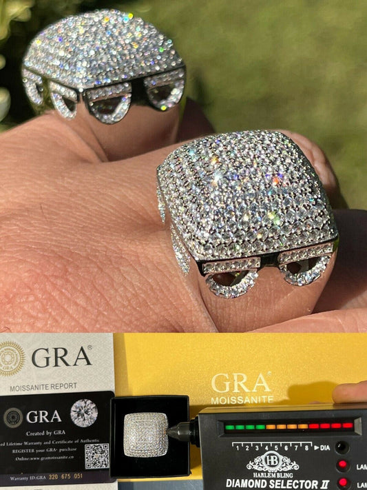 HarlemBling 4.5ct MOISSANITE Real Solid 925 Silver HUGE Hip Hop Ring Iced Pass Diamond Test