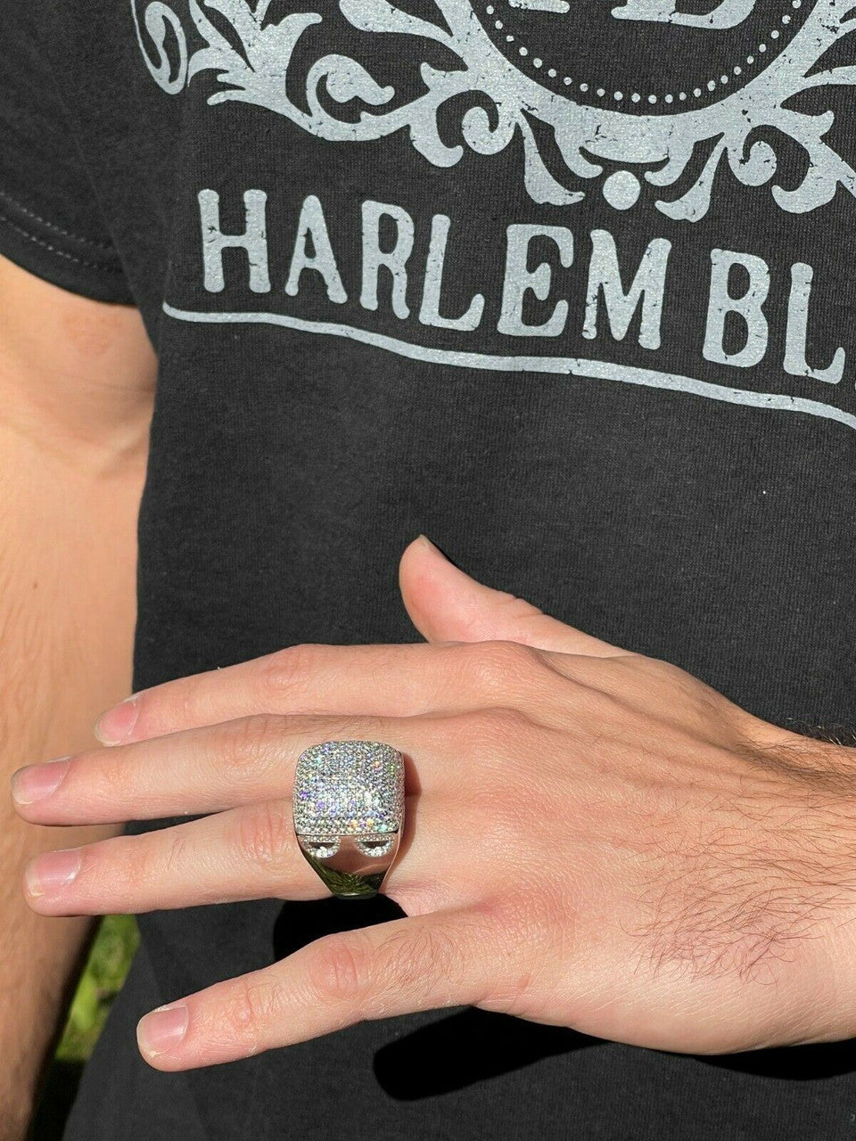 HarlemBling 4.5ct MOISSANITE Real Solid 925 Silver HUGE Hip Hop Ring Iced Pass Diamond Test