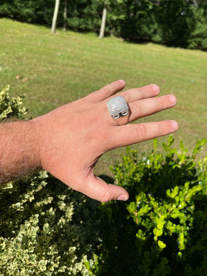 HarlemBling 4.5ct MOISSANITE Real Solid 925 Silver HUGE Hip Hop Ring Iced Pass Diamond Test