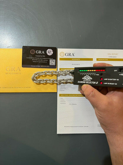 HarlemBling 40-67ct VVS MOISSANITE Iced Silver Rolo Link Chain 12mm Thick Pass Diamond Test