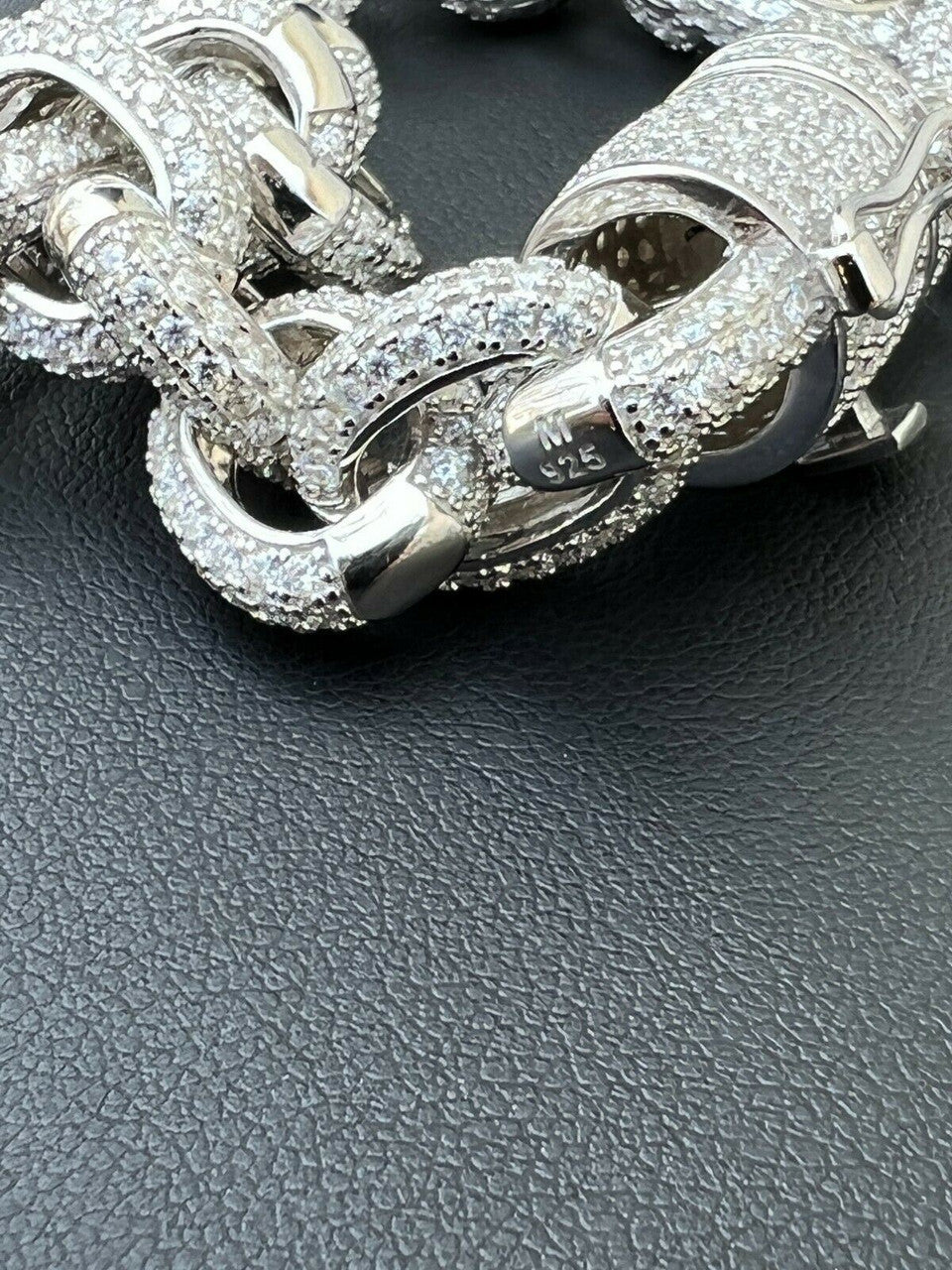 HarlemBling 40-67ct VVS MOISSANITE Iced Silver Rolo Link Chain 12mm Thick Pass Diamond Test