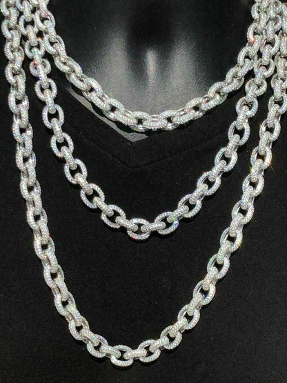HarlemBling 40-67ct VVS MOISSANITE Iced Silver Rolo Link Chain 12mm Thick Pass Diamond Test