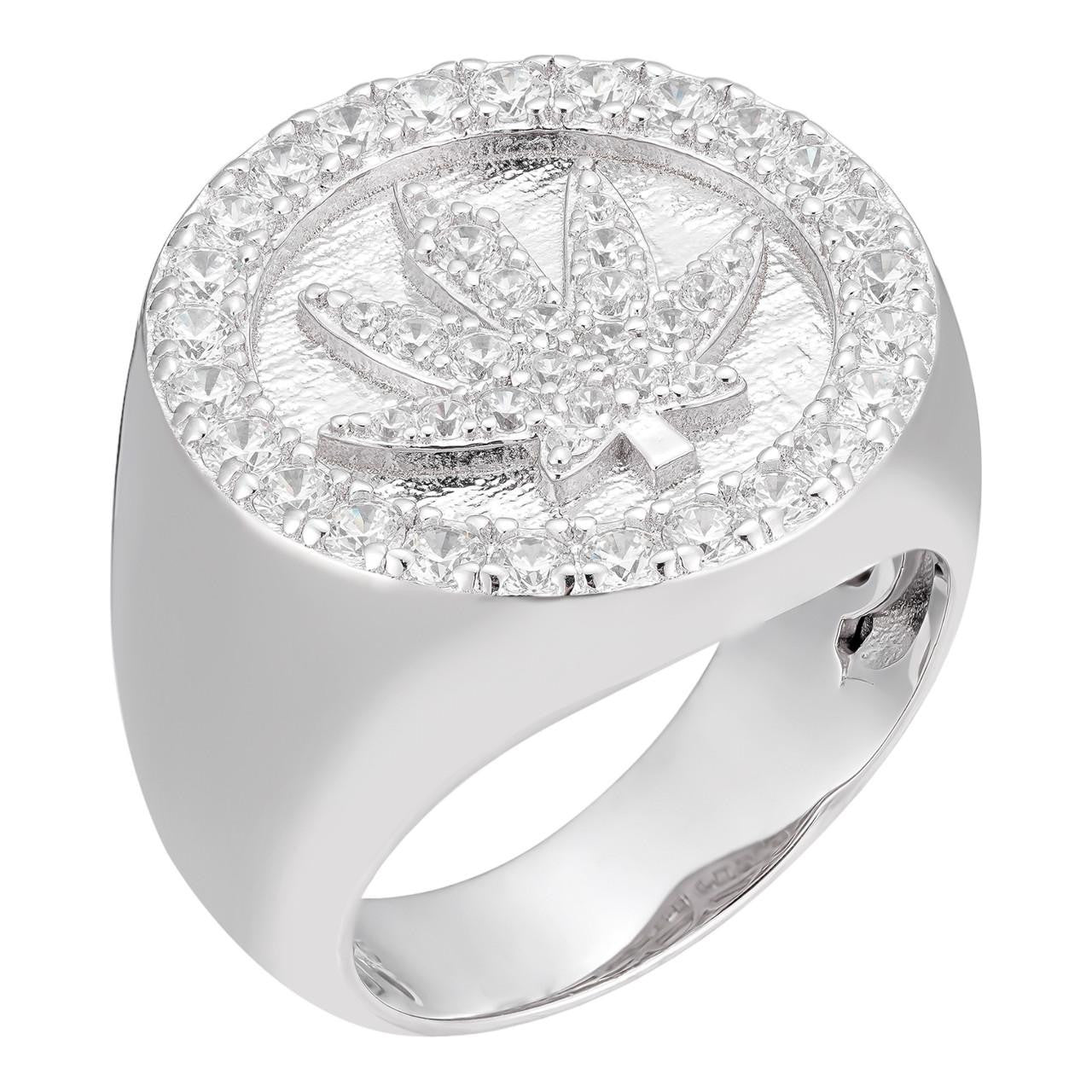 HarlemBling 420 Love Of The Plant Iced Out Ring - 925 Silver - CZ Stones