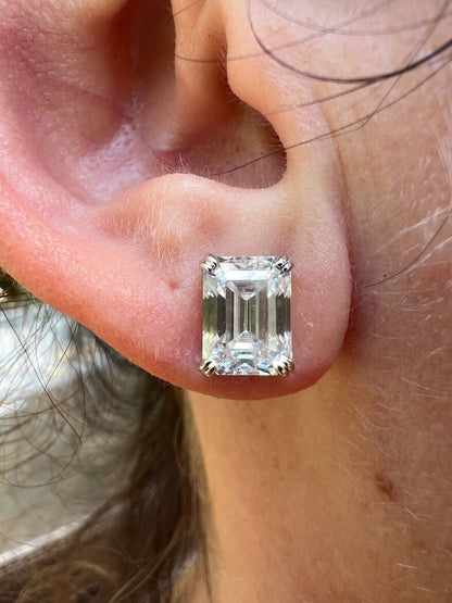 HarlemBling 4ct Emerald Cut Real Moissanite Screw Back Solitaire Stud Earrings 925 Silver