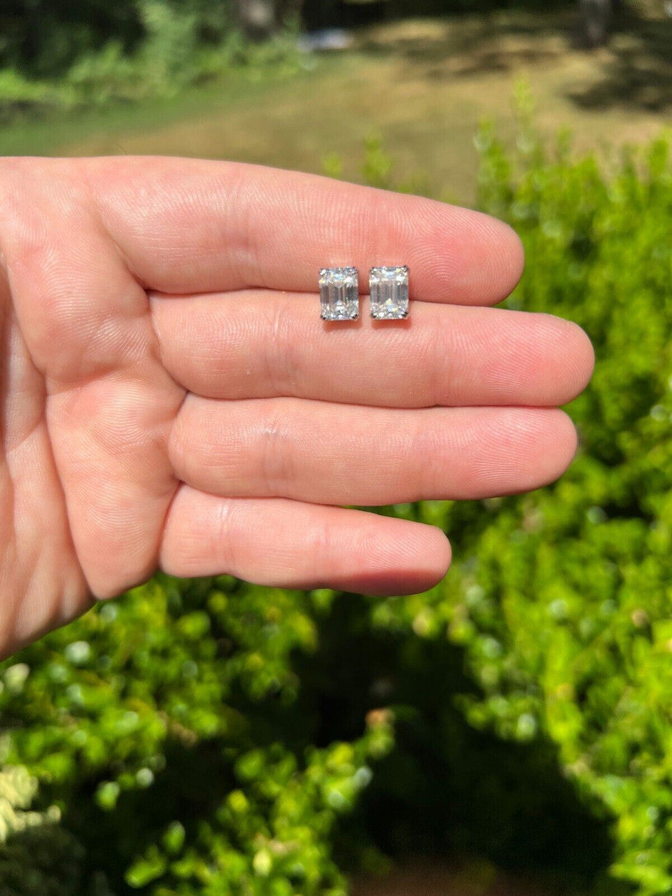 HarlemBling 4ct Emerald Cut Real Moissanite Screw Back Solitaire Stud Earrings 925 Silver