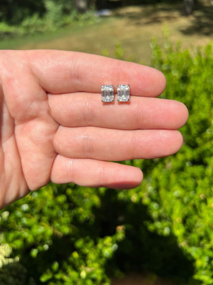 HarlemBling 4ct Emerald Cut Real Moissanite Screw Back Solitaire Stud Earrings 925 Silver