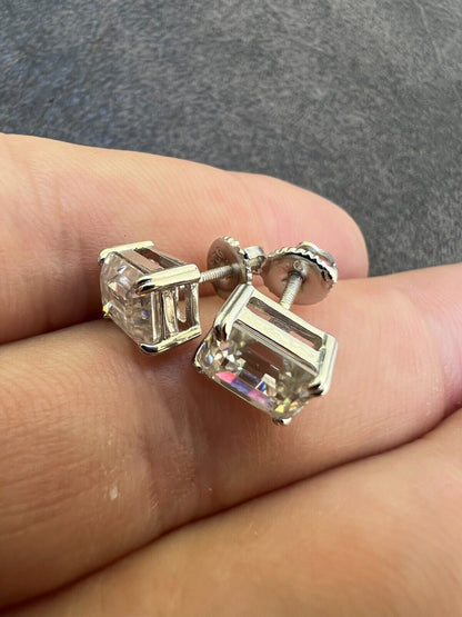 HarlemBling 4ct Emerald Cut Real Moissanite Screw Back Solitaire Stud Earrings 925 Silver