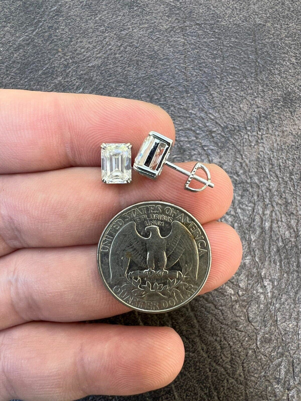 HarlemBling 4ct Emerald Cut Real Moissanite Screw Back Solitaire Stud Earrings 925 Silver