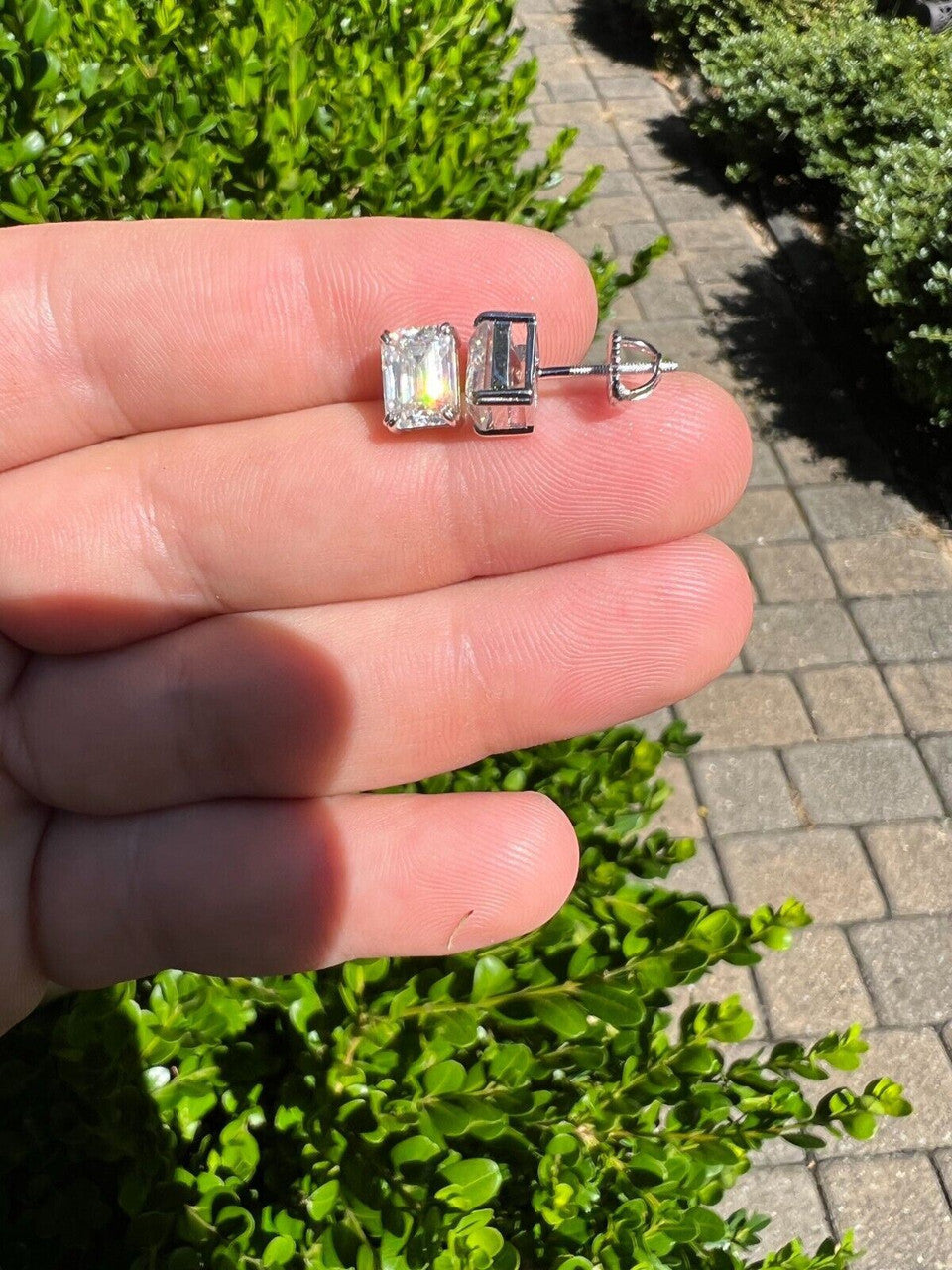 HarlemBling 4ct Emerald Cut Real Moissanite Screw Back Solitaire Stud Earrings 925 Silver