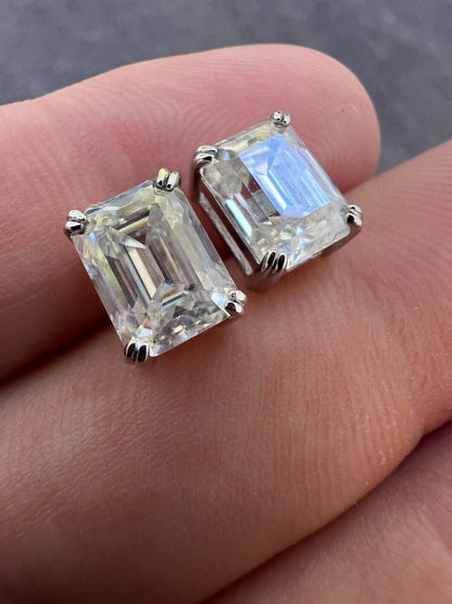 HarlemBling 4ct Emerald Cut Real Moissanite Screw Back Solitaire Stud Earrings 925 Silver
