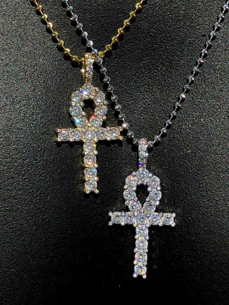 HarlemBling 4ct Man Diamonds Ankh Cross Tennis Solid 925 Sterling Silver 14k Gold / Rhodium
