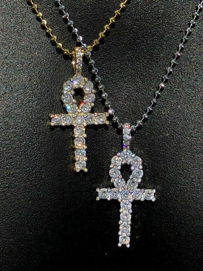 HarlemBling 4ct Man Diamonds Ankh Cross Tennis Solid 925 Sterling Silver 14k Gold / Rhodium