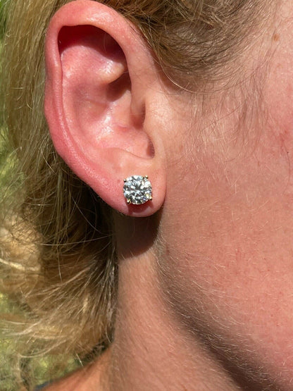 HarlemBling 4ct TW Moissanite Screw Back Solitaire Stud Earrings - GRA Certified D VVS1 8mm