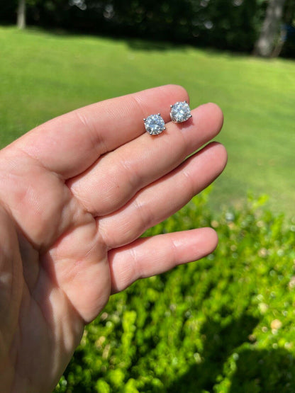 HarlemBling 4ct TW Moissanite Screw Back Solitaire Stud Earrings - GRA Certified D VVS1 8mm