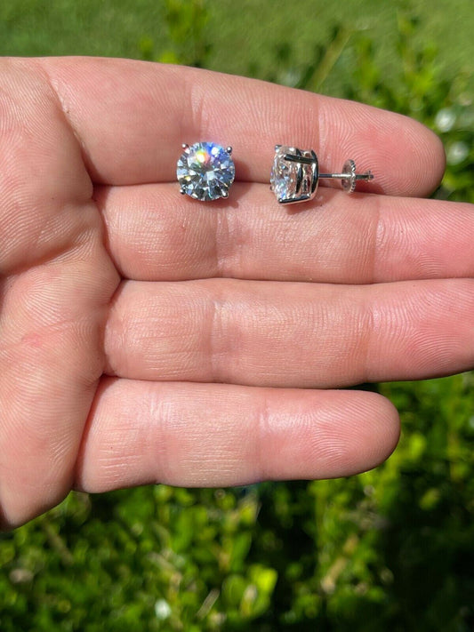 HarlemBling 4ct TW Moissanite Screw Back Solitaire Stud Earrings - GRA Certified D VVS1 8mm