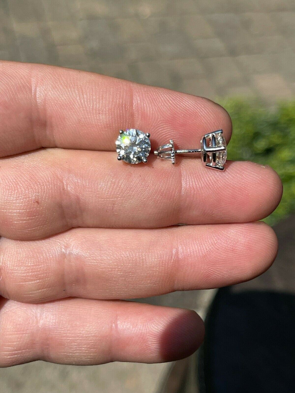 HarlemBling 4ct TW Moissanite Screw Back Solitaire Stud Earrings - GRA Certified D VVS1 8mm