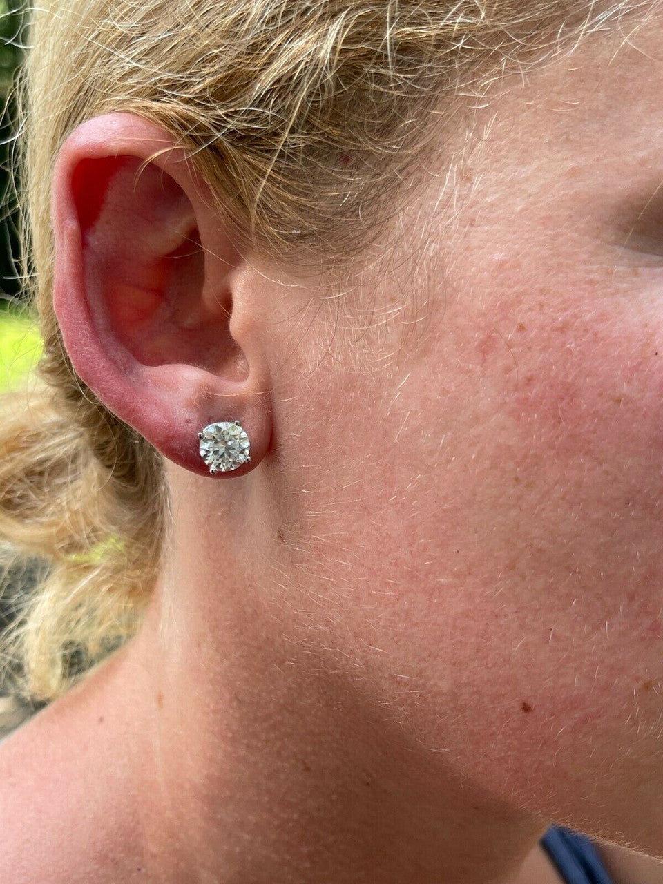 HarlemBling 4ct TW Moissanite Screw Back Solitaire Stud Earrings - GRA Certified D VVS1 8mm