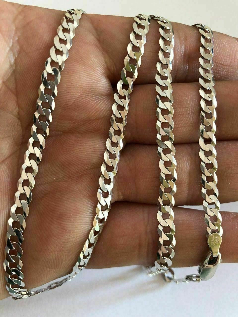 HarlemBling 5mm Flat Miami Cuban Link Chain Solid 925 Silver ITALY MADE Mens Ladies 18-30