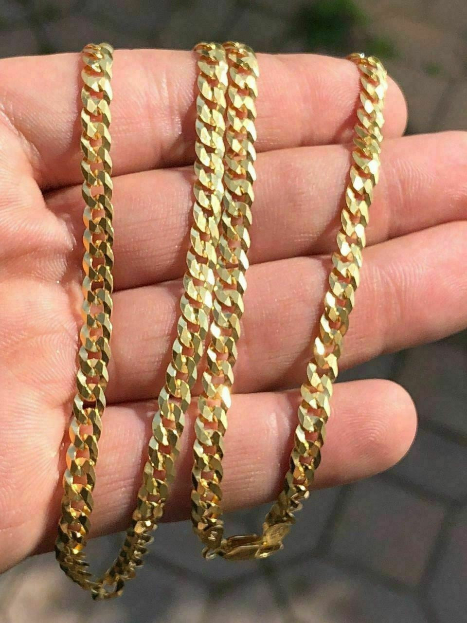 HarlemBling 5mm Miami Cuban Link Chain Real 14k Gold Over Solid 925 Silver ITALY MADE