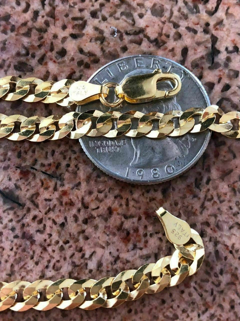 HarlemBling 5mm Miami Cuban Link Chain Real 14k Gold Over Solid 925 Silver ITALY MADE