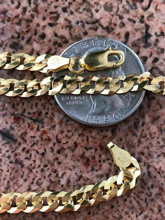 HarlemBling 5mm Miami Cuban Link Chain Real 14k Gold Over Solid 925 Silver ITALY MADE