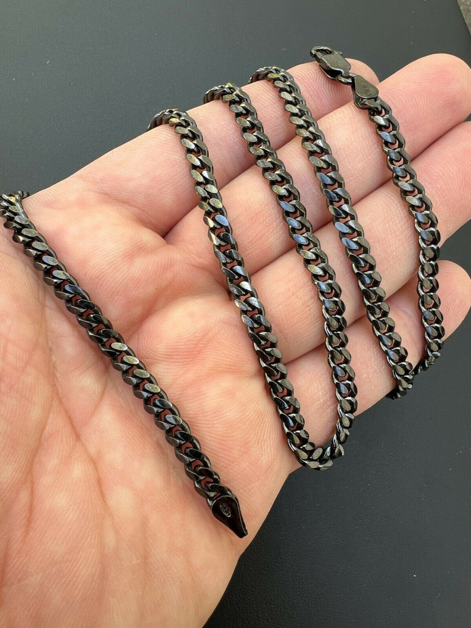 HarlemBling 5mm Miami Cuban Link Necklace Black Oxidized Rhodium Real 925 Sterling Silver