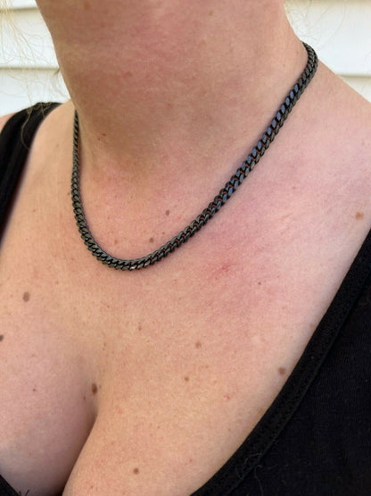 HarlemBling 5mm Miami Cuban Link Necklace Black Oxidized Rhodium Real 925 Sterling Silver