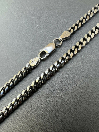 HarlemBling 5mm Miami Cuban Link Necklace Black Oxidized Rhodium Real 925 Sterling Silver