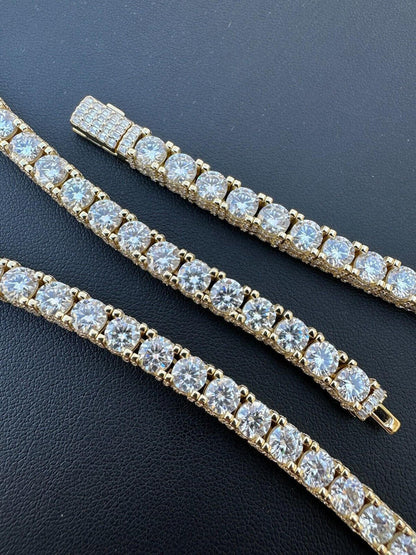 HarlemBling 5mm MOISSANITE Tennis Chain Necklace 14k Gold Over 925 - Stones On All Sides