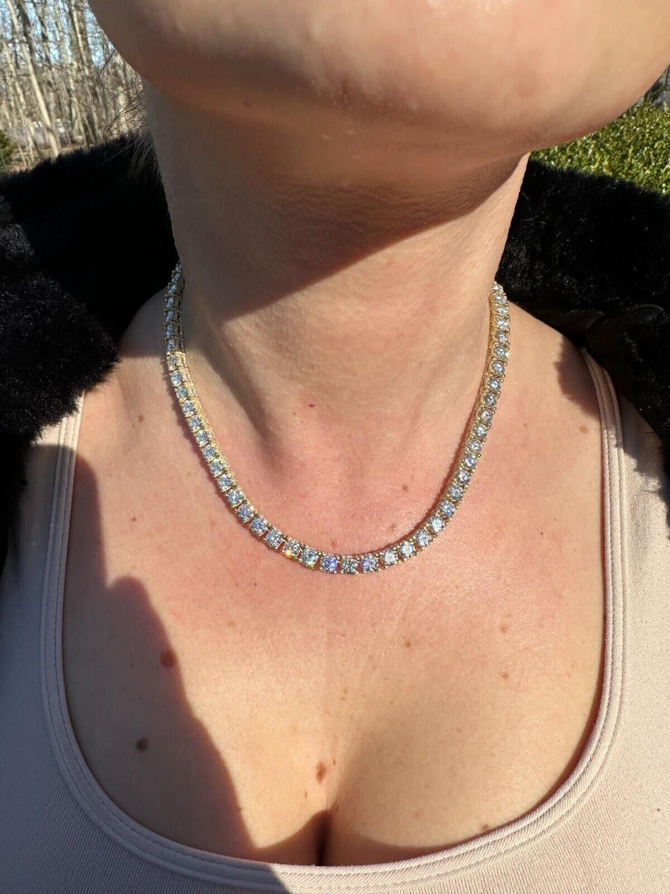 HarlemBling 5mm MOISSANITE Tennis Chain Necklace 14k Gold Over 925 - Stones On All Sides