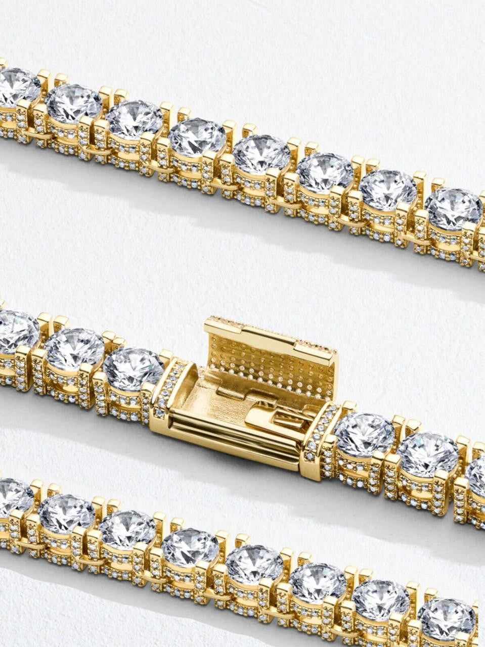 HarlemBling 5mm MOISSANITE Tennis Chain Necklace 14k Gold Over 925 - Stones On All Sides