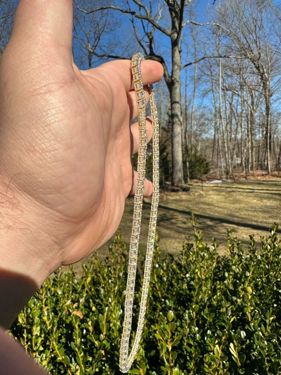 HarlemBling 5mm MOISSANITE Tennis Chain Necklace 14k Gold Over 925 - Stones On All Sides