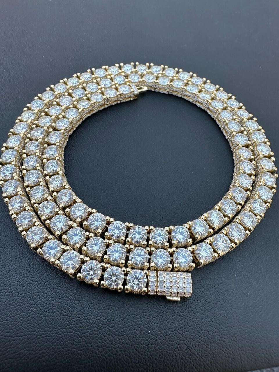 HarlemBling 5mm MOISSANITE Tennis Chain Necklace 14k Gold Over 925 - Stones On All Sides
