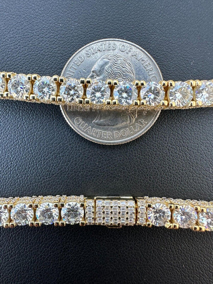 HarlemBling 5mm MOISSANITE Tennis Chain Necklace 14k Gold Over 925 - Stones On All Sides