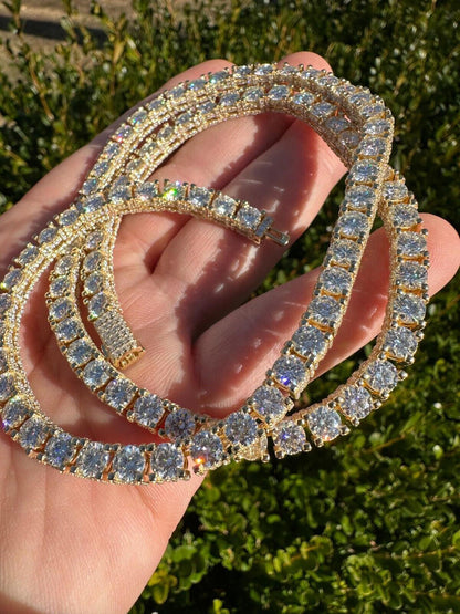 HarlemBling 5mm MOISSANITE Tennis Chain Necklace 14k Gold Over 925 - Stones On All Sides