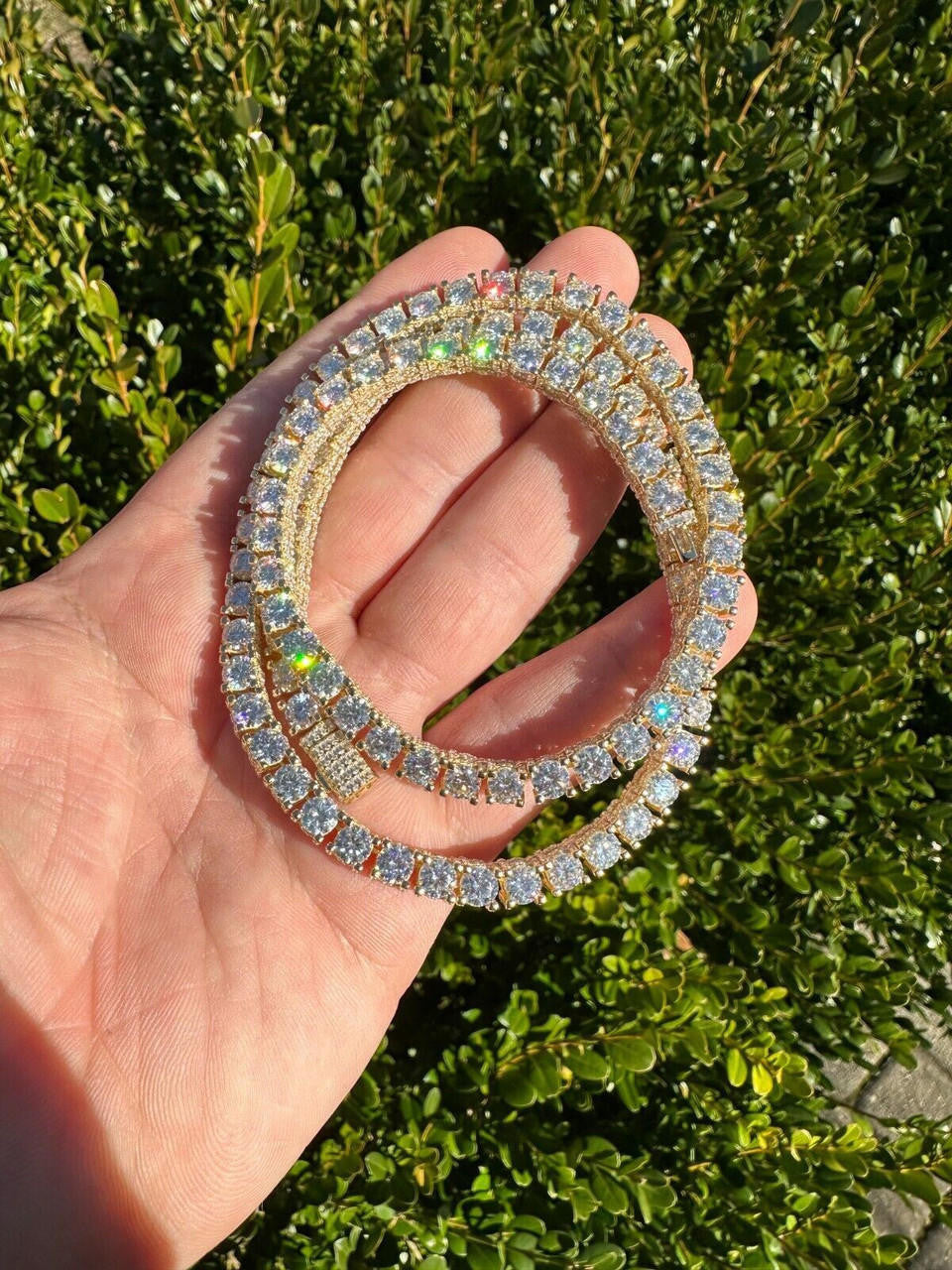 HarlemBling 5mm MOISSANITE Tennis Chain Necklace 14k Gold Over 925 - Stones On All Sides