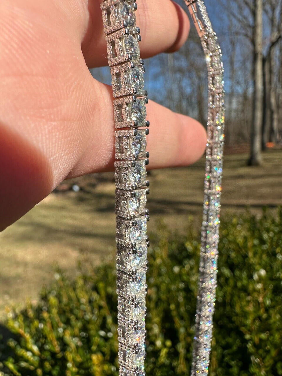 HarlemBling 5mm MOISSANITE Tennis Chain Necklace Reinvented 925 Silver Stones On All Sides